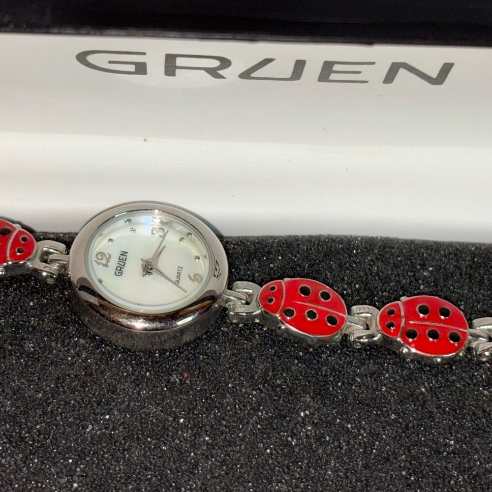 Gruen Red and Gold Enamel Lady Bug Watch Bracelet - Picture 7 of 14